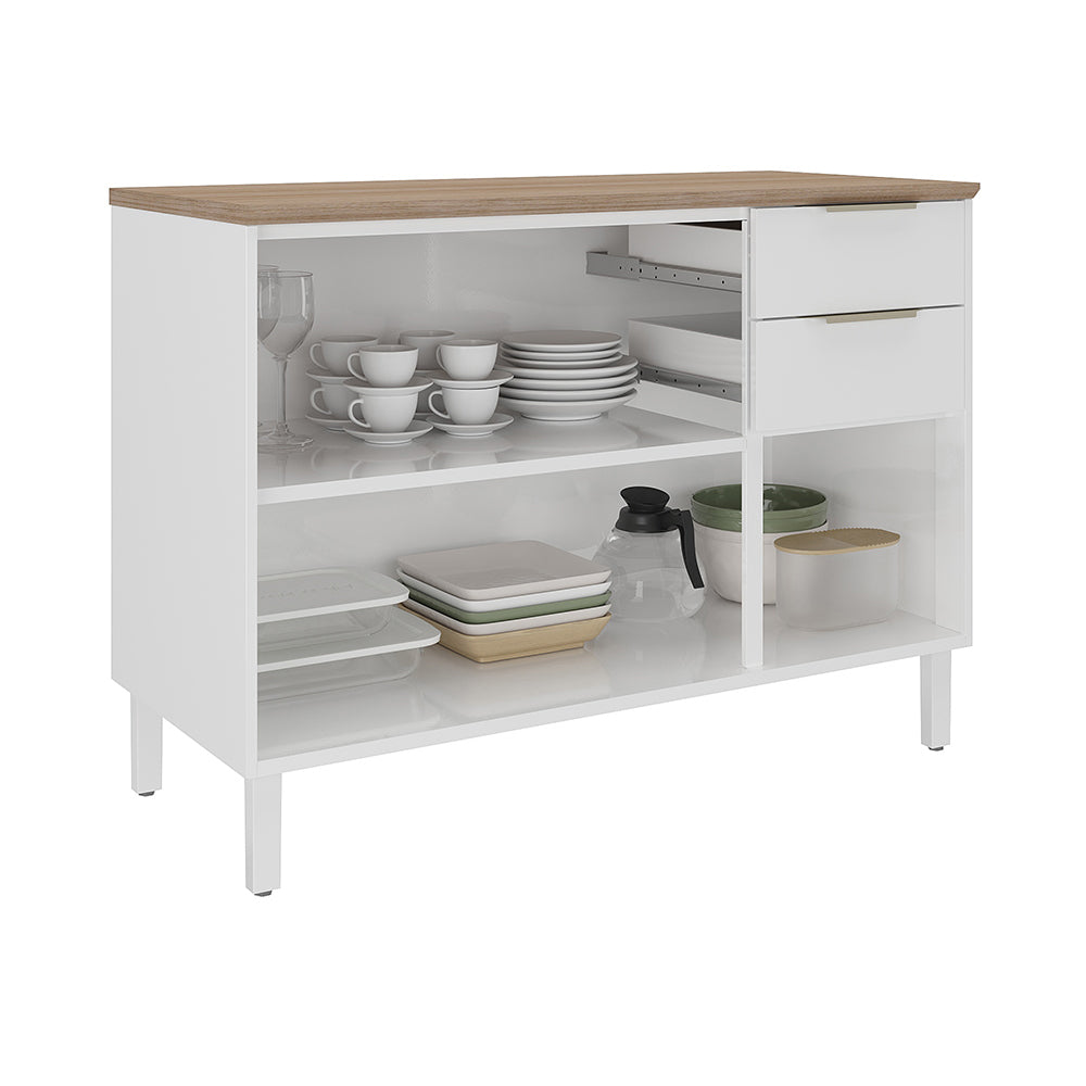 Base Kitchen Steel Cabinet/Cupboard with 3 Doors + 2 Drawers - Renova White Flat Pack DIY