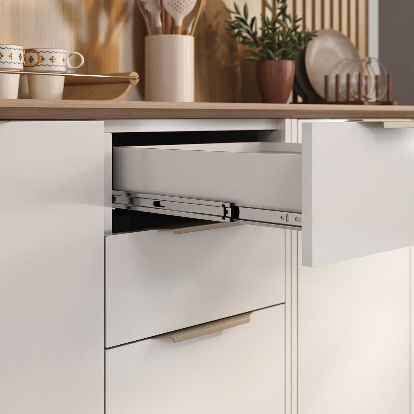 Base Kitchen Steel Cabinet/Cupboard with 3 Doors + 2 Drawers - Renova White Flat Pack DIY