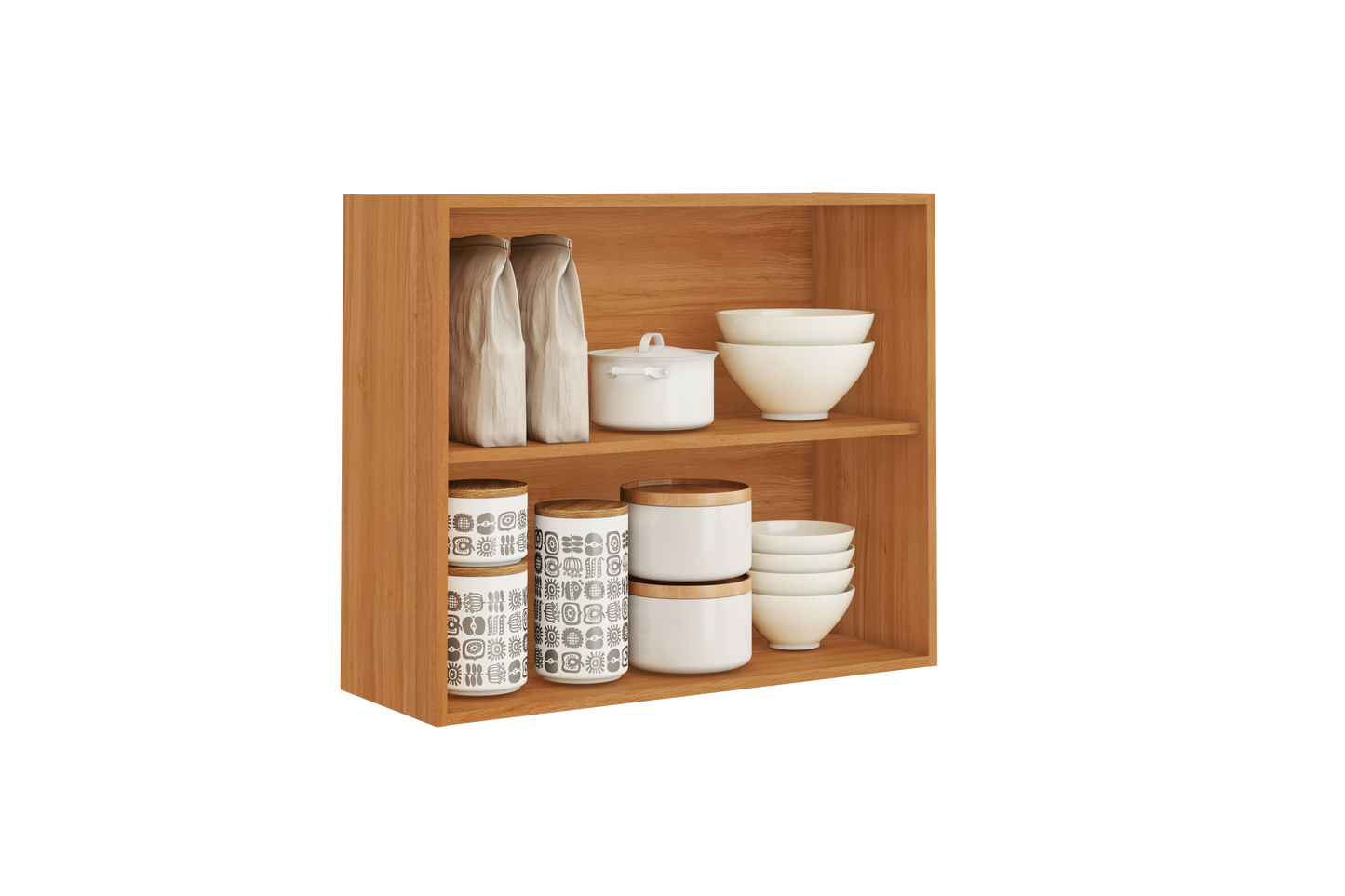 Flat Pack DIY Wooden Kitchen Wall Cabinet with 2 Doors + 2 Shelves in White/ Graphite and Cinnamon Finish - Napoles