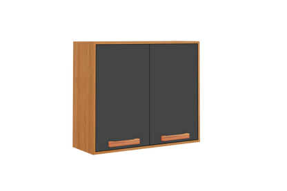 Flat Pack DIY Wooden Kitchen Wall Cabinet with 2 Doors + 2 Shelves in White/ Graphite and Cinnamon Finish - Napoles
