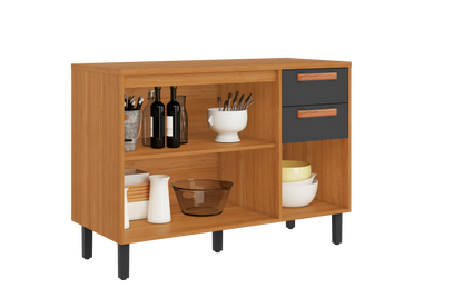 Base Kitchen Wooden Cabinet/Cupboard with 3 Doors + 2 Drawers in Cinnamon Finish - Napoles White/ Graphite Flat Pack DIY