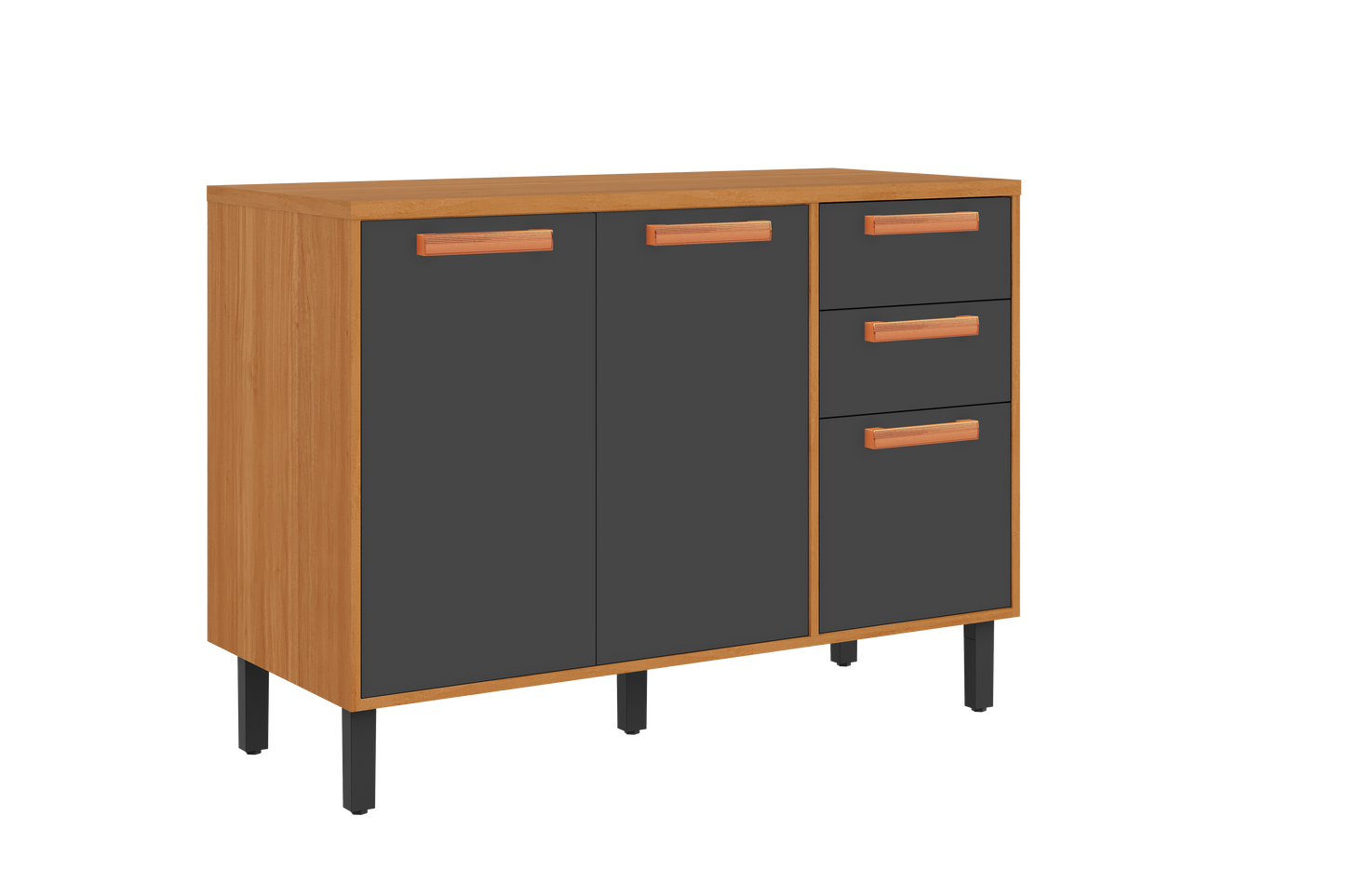 Base Kitchen Wooden Cabinet/Cupboard with 3 Doors + 2 Drawers in Cinnamon Finish - Napoles White/ Graphite Flat Pack DIY