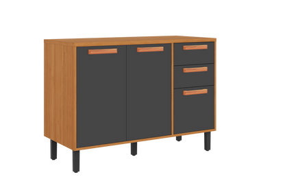 Base Kitchen Wooden Cabinet/Cupboard with 3 Doors + 2 Drawers in Cinnamon Finish - Napoles White/ Graphite Flat Pack DIY
