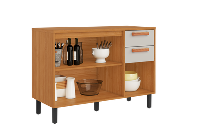 Base Kitchen Wooden Cabinet/Cupboard with 3 Doors + 2 Drawers in Cinnamon Finish - Napoles White/ Graphite Flat Pack DIY