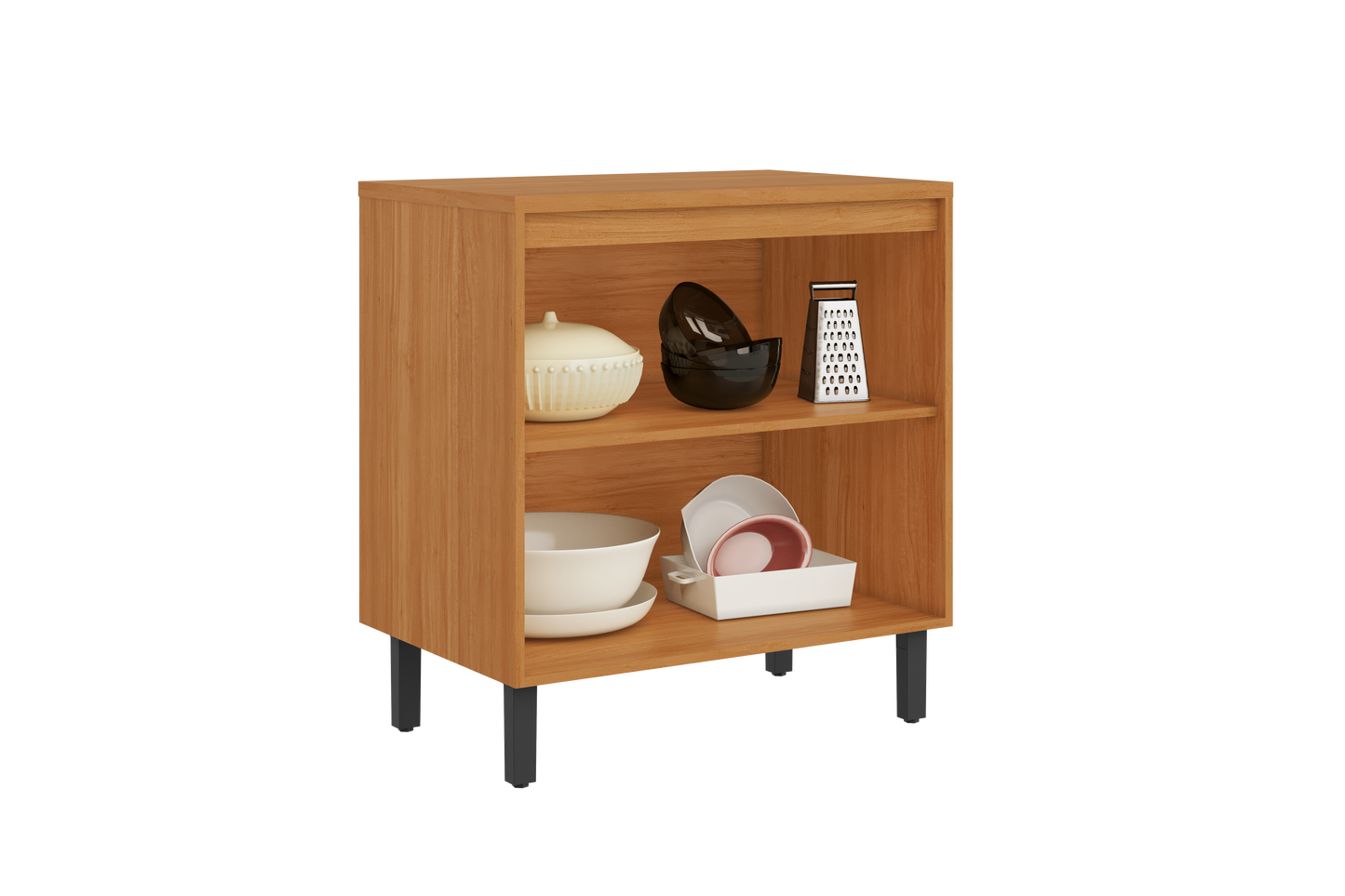 Base Kitchen Wooden Cabinet/Cupboard with 2 Doors in Cinnamon Finish - Napoles White/ Graphite Flat Pack DIY