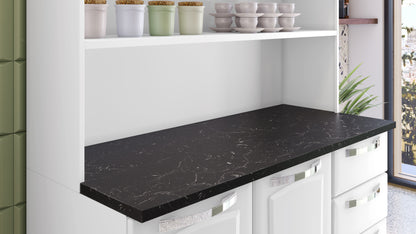 Free Standing Steel Kitchen Cabinet/Cupboard with Countertop Storage - Pratika White Flatpack DIY