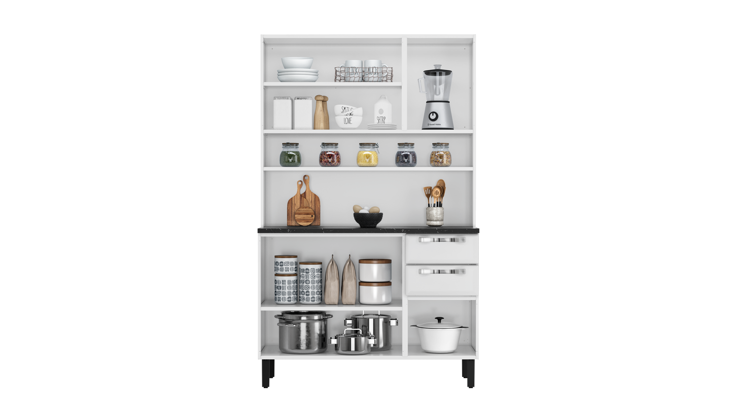 Free Standing Steel Kitchen Cabinet/Cupboard with Countertop Storage - Pratika White Flatpack DIY