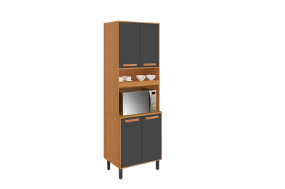 Flat Pack DIY Wooden Kitchen Cupboard/Pantry with 4 Doors + 6 Shelves in White/ Graphite and Cinnamon Finish - Napoles