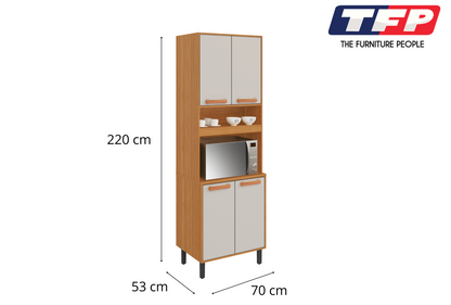 Flat Pack DIY Wooden Kitchen Cupboard/Pantry with 4 Doors + 6 Shelves in White/ Graphite and Cinnamon Finish - Napoles