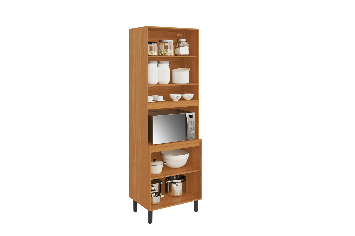Flat Pack DIY Wooden Kitchen Cupboard/Pantry with 4 Doors + 6 Shelves in White/ Graphite and Cinnamon Finish - Napoles