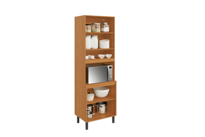 Flat Pack DIY Wooden Kitchen Cupboard/Pantry with 4 Doors + 6 Shelves in White/ Graphite and Cinnamon Finish - Napoles