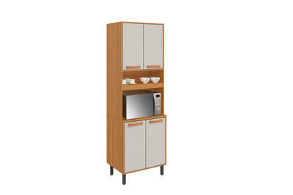 Flat Pack DIY Wooden Kitchen Cupboard/Pantry with 4 Doors + 6 Shelves in White/ Graphite and Cinnamon Finish - Napoles