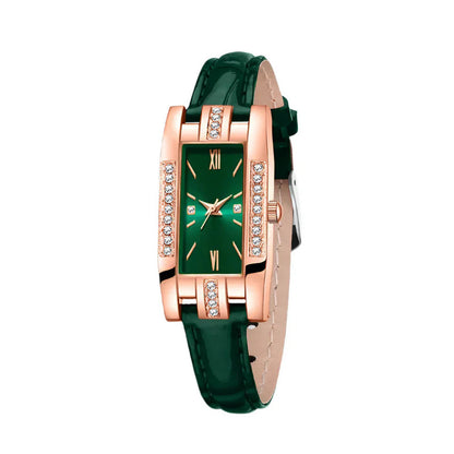 Green Womens Quartz Watch Jewelry Gift Set