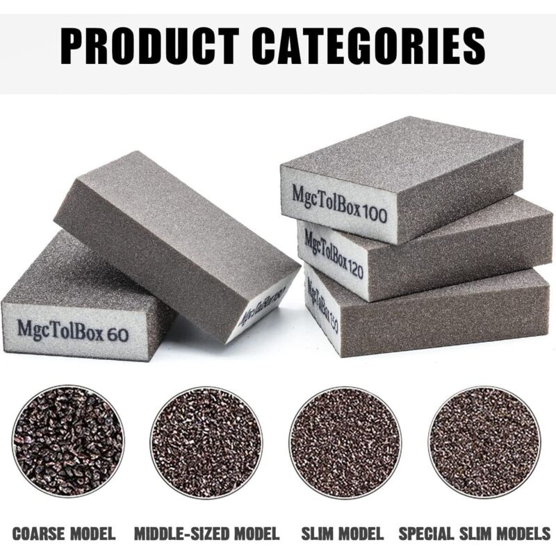 12 pcs Sanding Sponges, Sanding Blocks Kit Polishing Grit 60/80/100/120/180/220 Washable Reusable