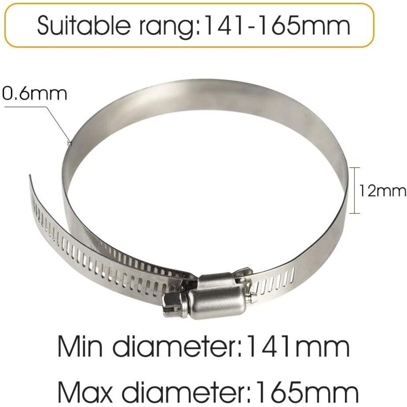 4 pcs Stainless Steel Hose Clamps - Adjustable For Fixing Flexible Hoses (141Mm-165Mm)