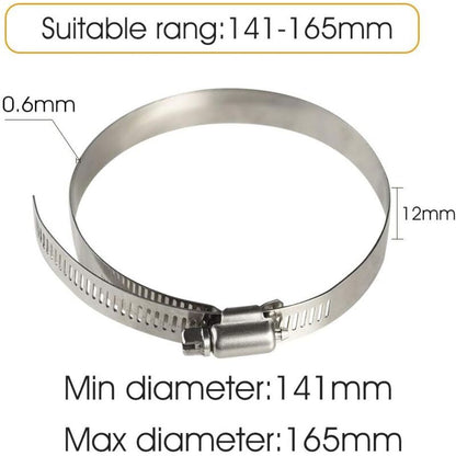 4 pcs Stainless Steel Hose Clamps - Adjustable For Fixing Flexible Hoses (141Mm-165Mm)