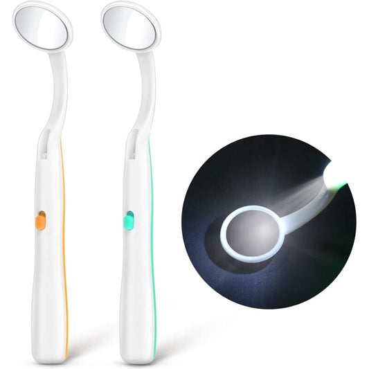 Dental Mirror With Light 2 Pieces Mouth Mirror Dental Inspection Mirror Oral Mirror With LED Light Battery Included,