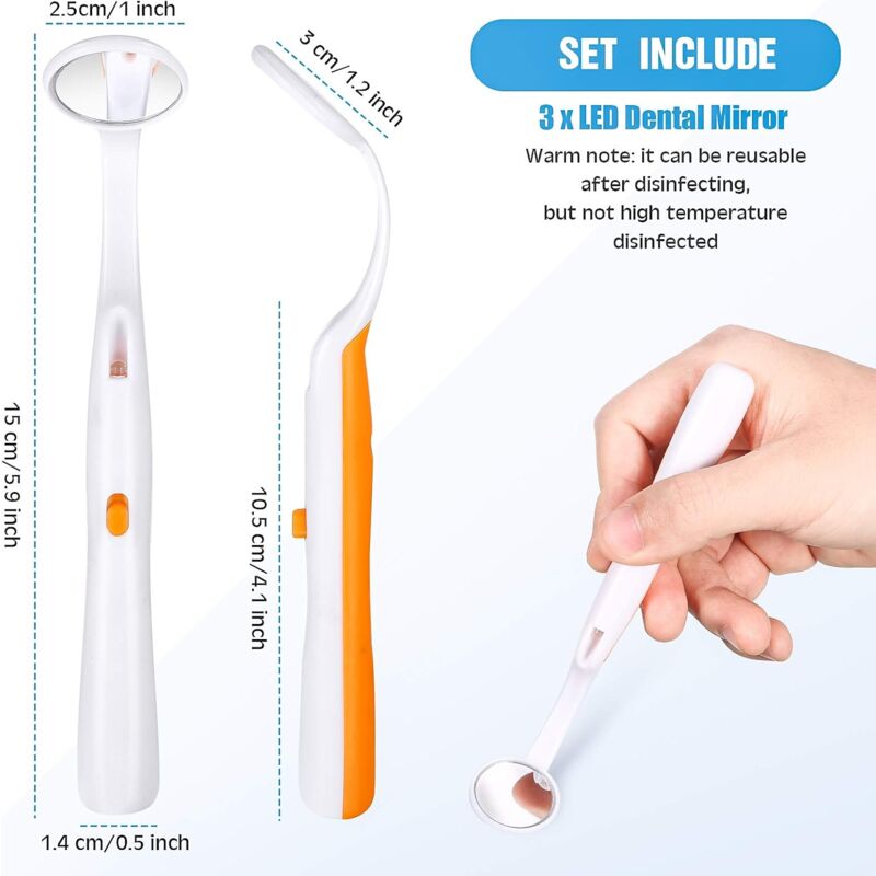 Dental Mirror With Light 2 Pieces Mouth Mirror Dental Inspection Mirror Oral Mirror With LED Light Battery Included,