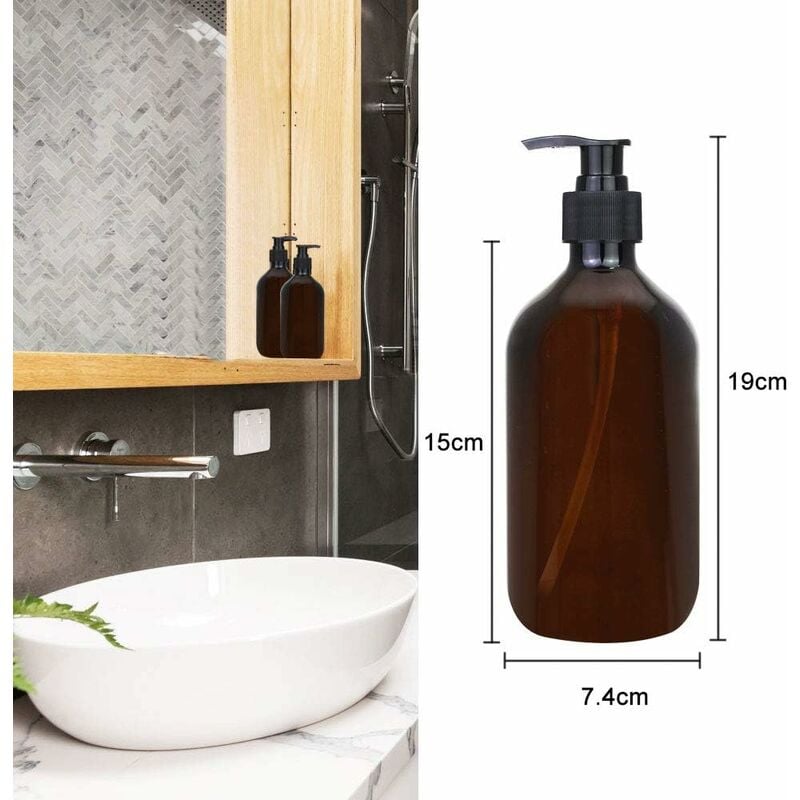 4 pcs Amber Dispenser Bottles 500Ml Amber Pump Bottles Empty Amber Plastic Bottle For Lotion Shower Gel Hand Soap