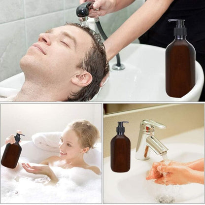 4 pcs Amber Dispenser Bottles 500Ml Amber Pump Bottles Empty Amber Plastic Bottle For Lotion Shower Gel Hand Soap