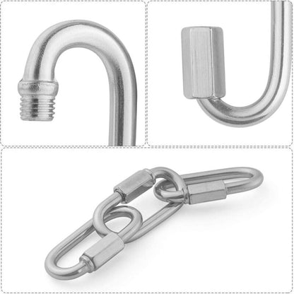 16 pcs M5 Stainless Steel Quick Link 304 D Shape Locking Carabiners, Mini Screw Carabiner For Hiking, Camping, Outdoor