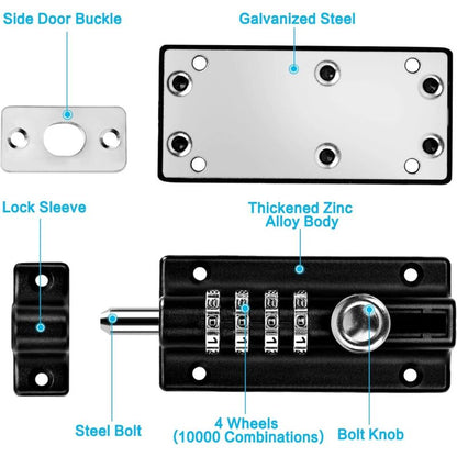 Combination Lock Latch 4 Digit Combination Lock Mechanical Code Door Lock Keyless Lock Slide Tamper Proof Door Lock For