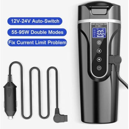 Car Kettle, 12V/24V Car Electric Kettle Heated Water Cup For Car/Truck/Travel, Portable Car Electric Kettle With Lcd