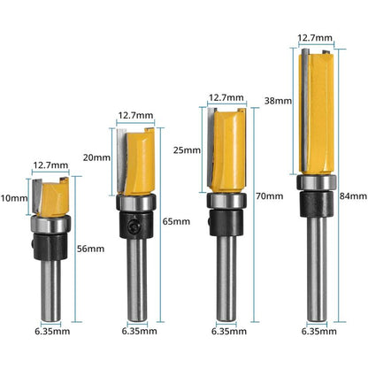 4 pcs 1/4" Wood ROuter Bit Copy Cutter (4 Sizes) High Quality Alloy Steel Blade 10Mm, 20Mm, 25Mm, 38Mm For Solid Wood,