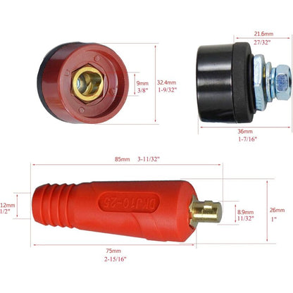 4 pcs Solder Cable Panel Connector Plug Kit 200Amp Quick Connect Socket (Dkj10-25 & Dkz10-25)