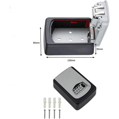 Outdoor Security Key Box, Wall Mounted Key Box With 4 Digit Code, 5 Keys Security Storage Key Holder Box, For Home