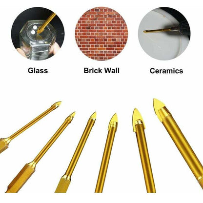 Tungsten Steel Glass Ceramic Tile Crystal Drill Bits With Hex Shank Titanium Coated 3Mm 4Mm 5Mm 6Mm 8Mm 10Mm 6 Pack