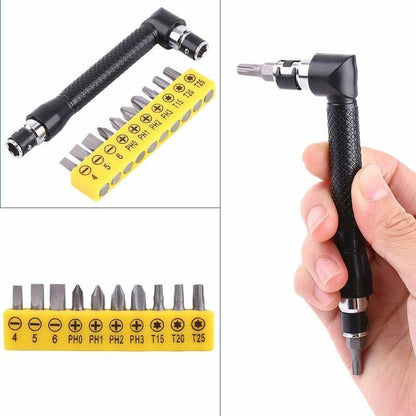 Right Angle Screwdriver, Curved Screwdriver, L-Shaped Wrench, With 10 Bits For Construction Workers