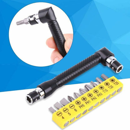 Right Angle Screwdriver, Curved Screwdriver, L-Shaped Wrench, With 10 Bits For Construction Workers