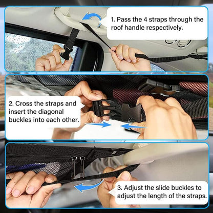 Car ROof Storage Net 90Cmx65Cm Universal Luggage Bag For Travel And Organizer Four ROof Armrests For Suv, Van