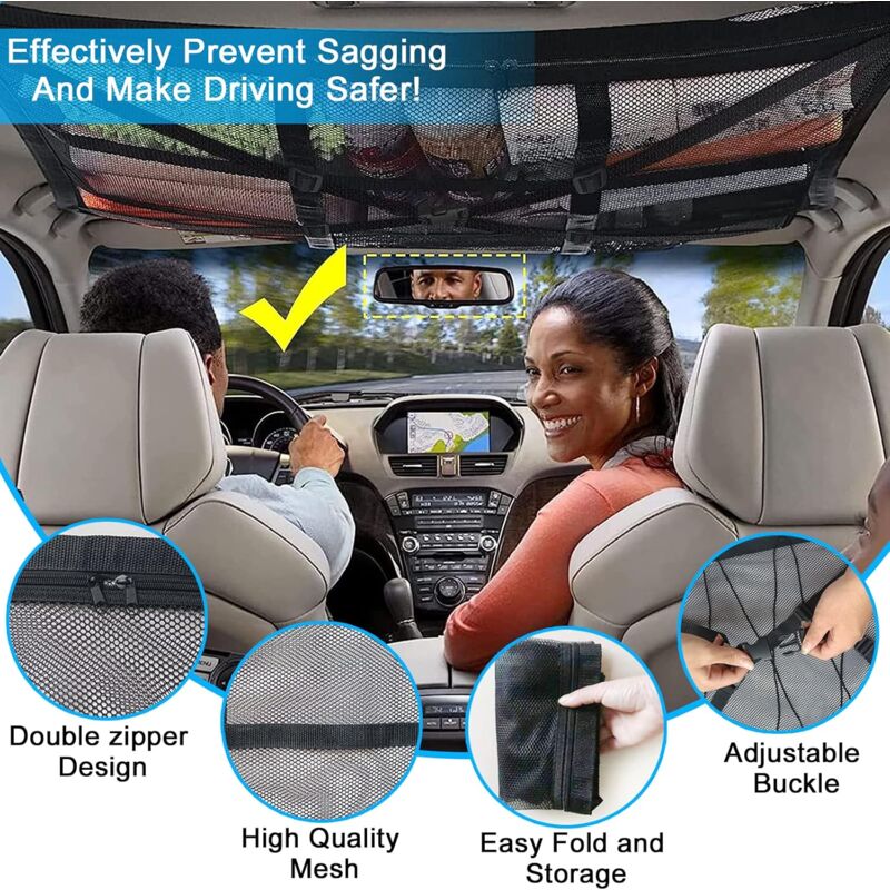 Car ROof Storage Net 90Cmx65Cm Universal Luggage Bag For Travel And Organizer Four ROof Armrests For Suv, Van