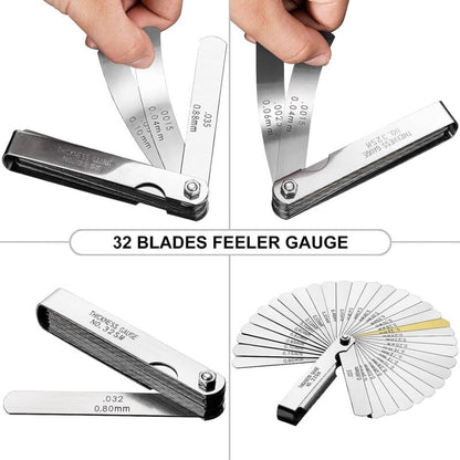 Precision Feeler Gauges, 32 Blades Metric/Imperial Marking Gap Gauge For Measuring Clearance Width/Thickness Sizes Gap