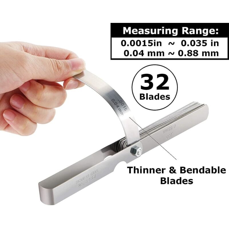 Precision Feeler Gauges, 32 Blades Metric/Imperial Marking Gap Gauge For Measuring Clearance Width/Thickness Sizes Gap