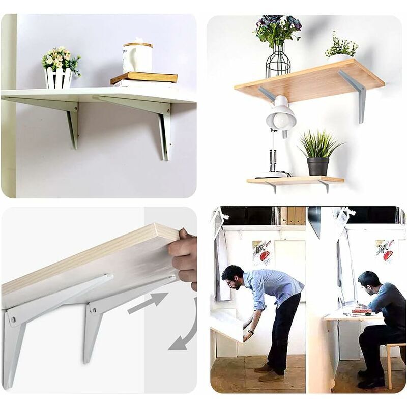 2 pcs Folding Wall Bracket, Shelf Brackets Metal Folding Shelf Brackets Garage Support Folding Bracket Diy Shelving,