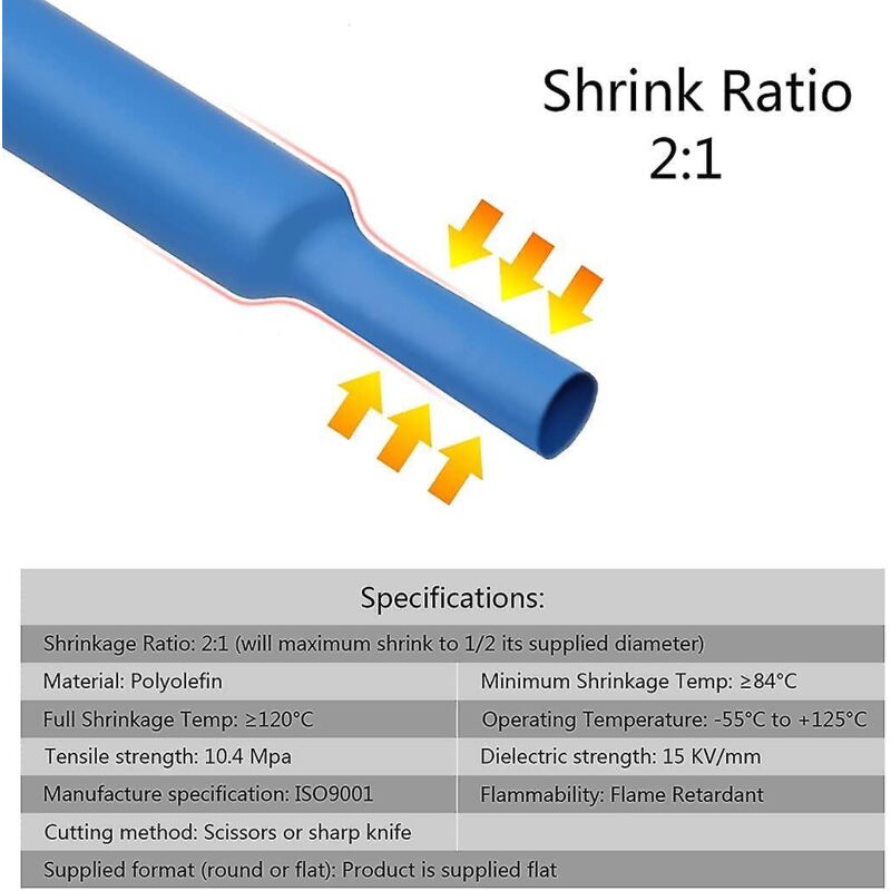 Heat Shrink Tubing, Electrical Insulation Heat Shrinkable Wrap Cable Tube, 2:1 Shrink Ratio, 5 Colors, 12 Sizes 750