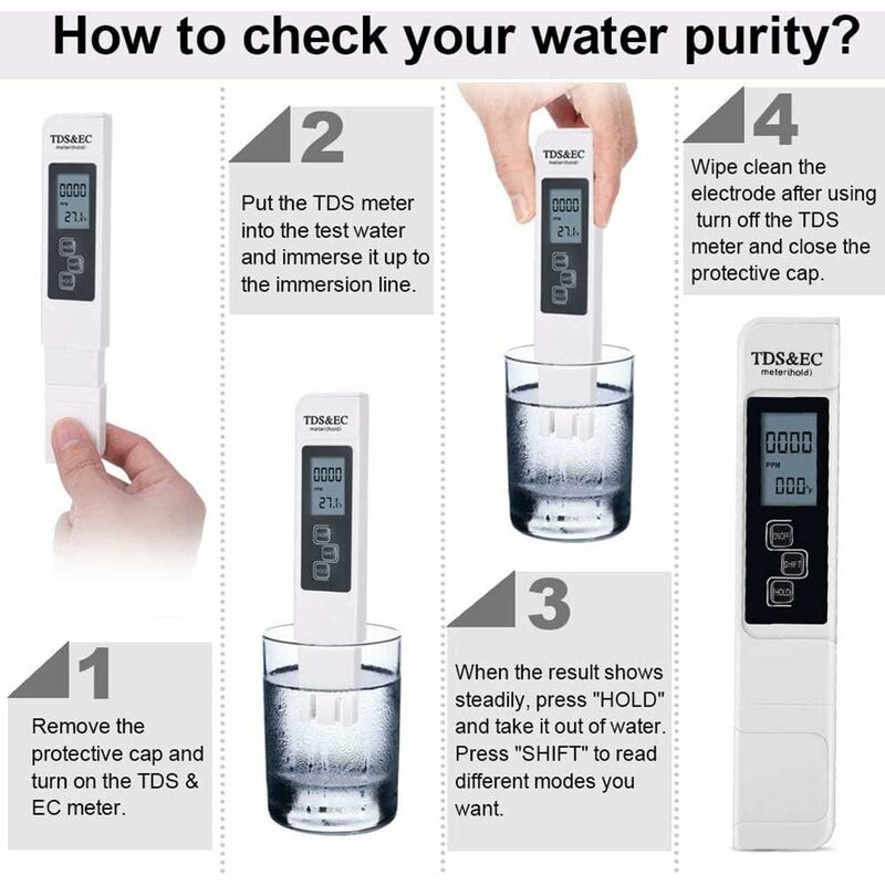 3-In-1 Tds Tester Ph Tester Swimming Pool Water Quality Test Conductivity Meter With Lcd Display High Accuracy And