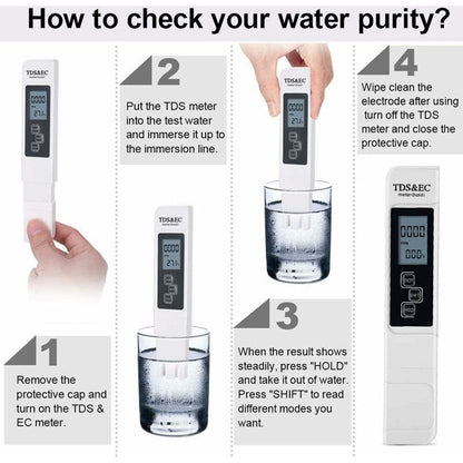 3-In-1 Tds Tester Ph Tester Swimming Pool Water Quality Test Conductivity Meter With Lcd Display High Accuracy And