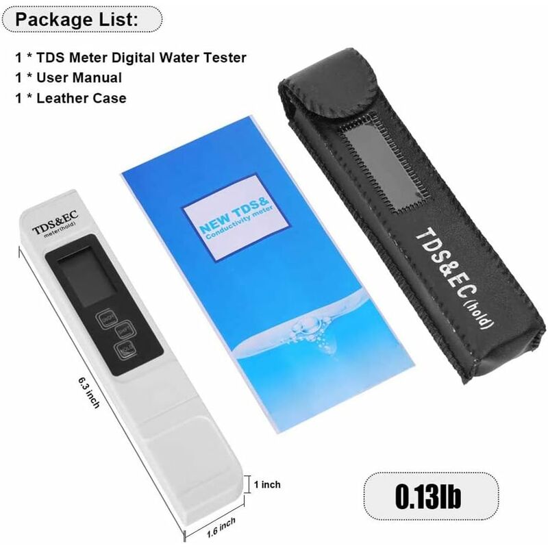 3-In-1 Tds Tester Ph Tester Swimming Pool Water Quality Test Conductivity Meter With Lcd Display High Accuracy And