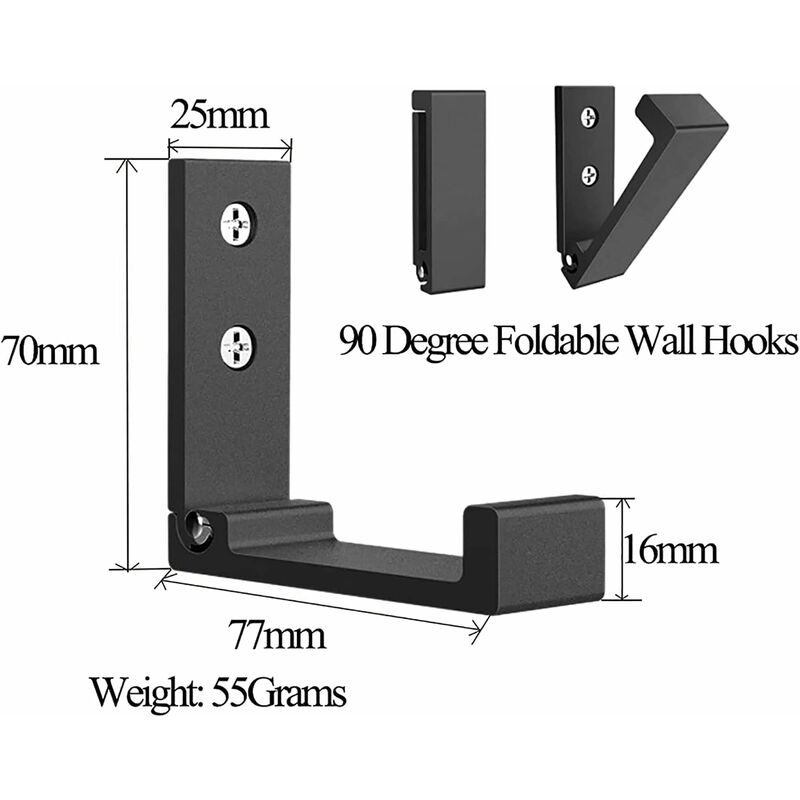 4 Pack Foldable Wall Hooks - Invisible Coat Hooks, Aluminum Wall Hook, Aluminum Alloy Wall Hanging Hook 90° Foldable
