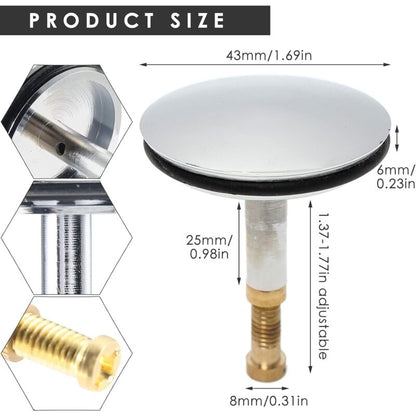 Universal Bathtub Plug Ø 43 Mm, Brass Drain Plug With Chrome-Plated Surface, Rustproof, For Regular Bathtub Drainage,