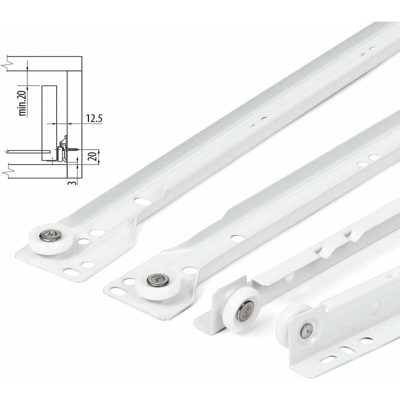 Drawer Slides 400Mm - Pack Of 2 (1 Pair) White Drawer Slide Rails, Partial Extension Slide System - Easy Assembly