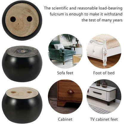 4 pcs Set ROund Wooden Furniture Legs Height 5Cm, For Sofa, Bed, Armchair, Wardrobe, With Screws And Tape (Black)