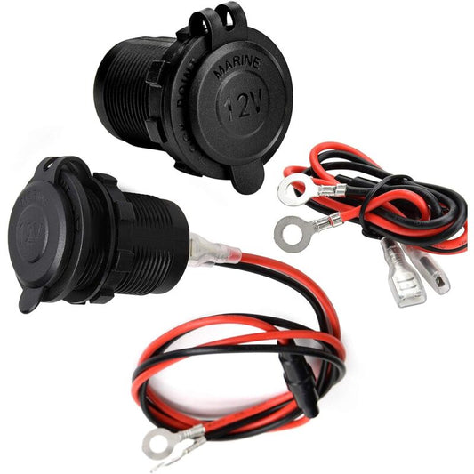 2 Pack Cigarette Lighter Socket, Waterproof Marine Grade For Boat, Motorcycle, Car, With 1M Connection Cable 12V/24V Dc