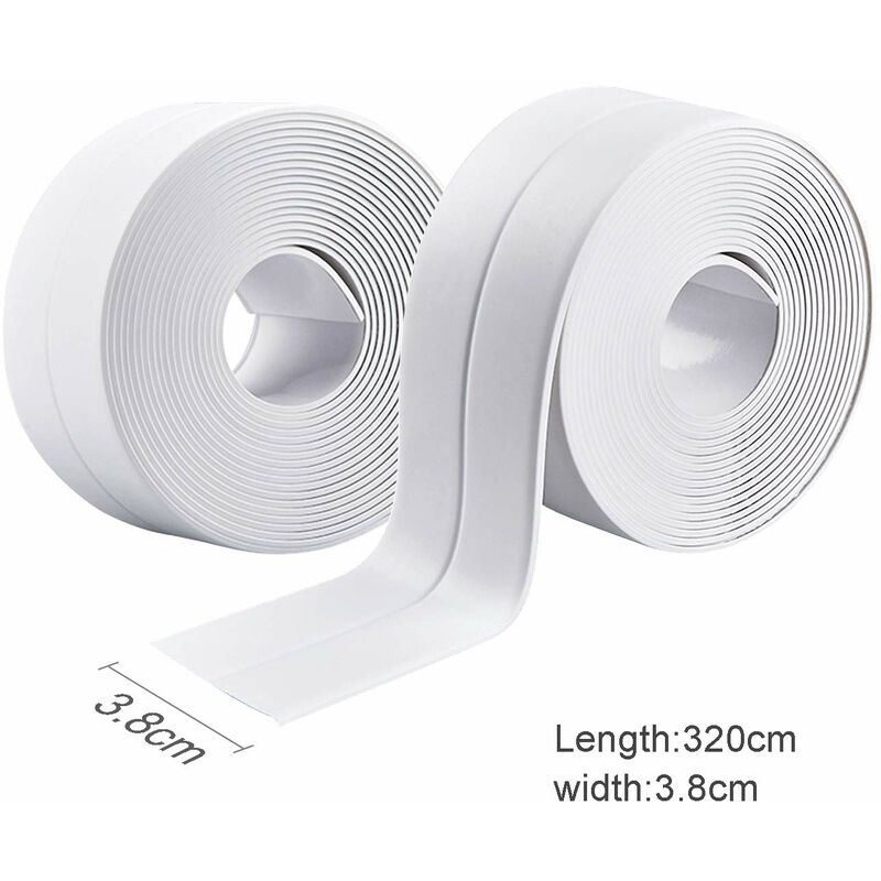 2 ROlls Waterproof Self-Adhesive Sealing Strip, Pvc Adhesive Tape For Wall, Shower, Toilet, Kitchen, Bathroom (White)