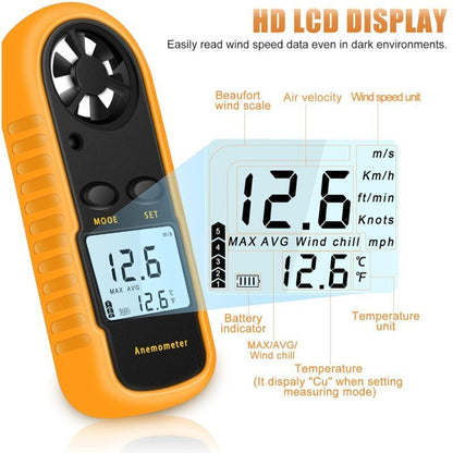 Portable Anemometer High Precision Digital Anemometer (±5%) With Lcd Backlight, Handheld Anemometer For Outdoor, Havc,