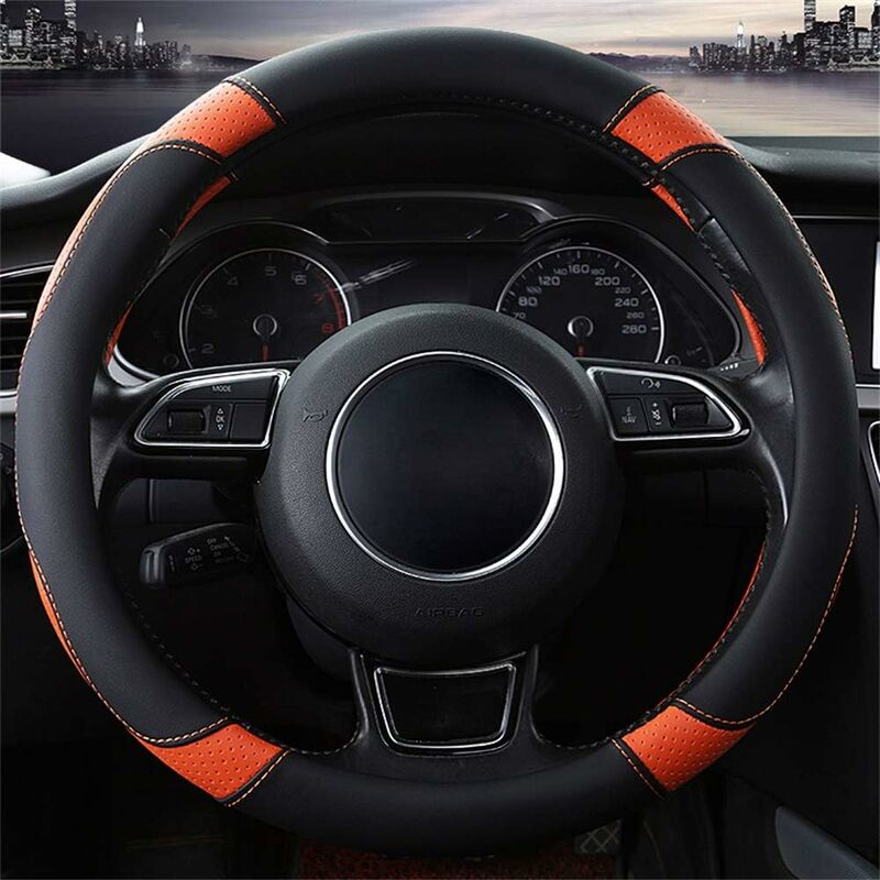 Car Steering Wheel Cover Microfiber Leather Steering Wheel Covers Universal 37-38Cm / 15" Non-Slip Breathable Durable